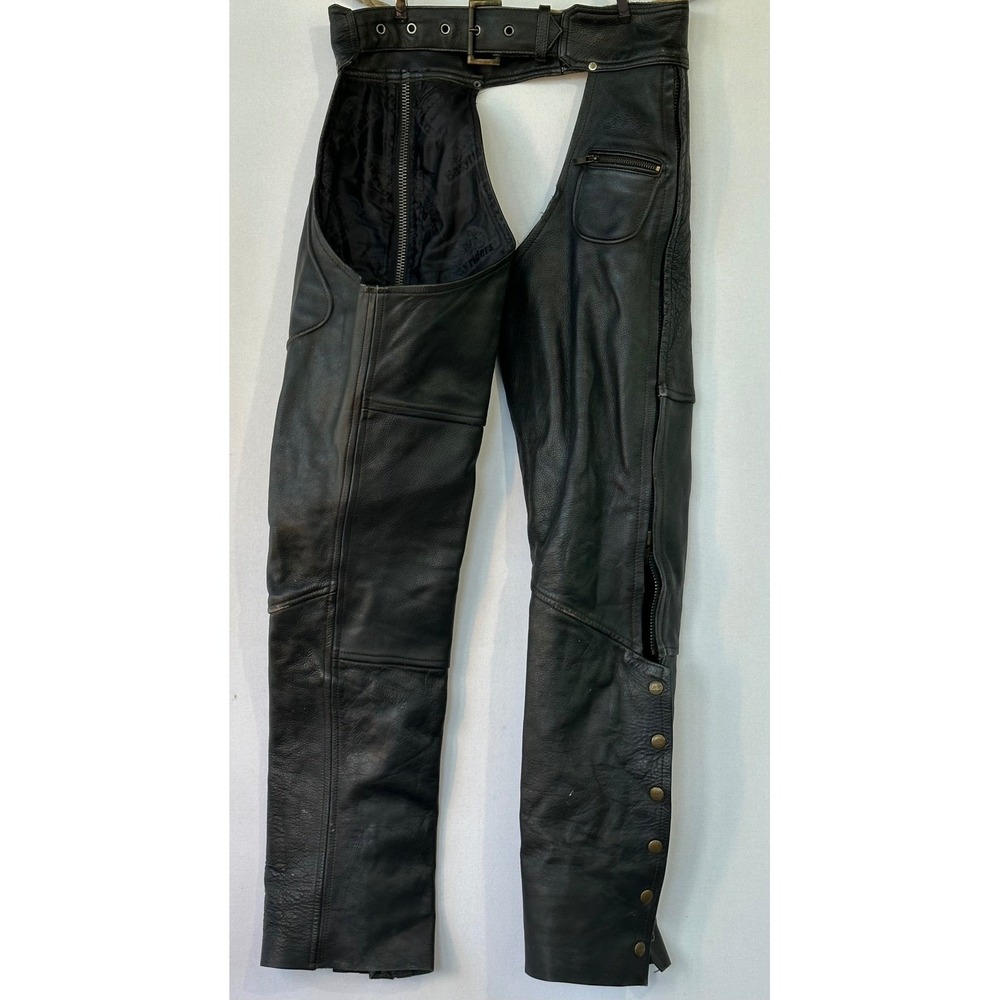 Easyriders Leather Motorcycle Chaps Biker Womens S Black Excellent